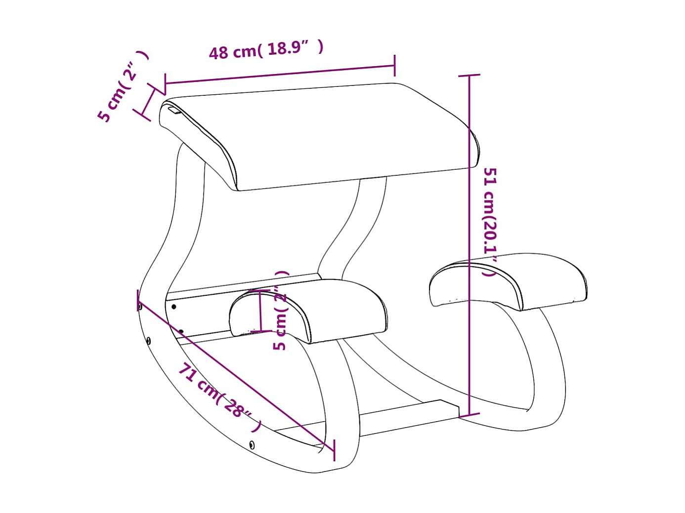 Chaise assis-genoux marron 48x71x51 cm contreplaqué de bouleau