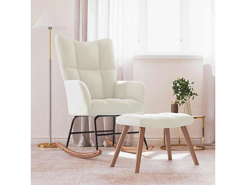 Chaise à bascule avec repose-pied Blanc crème Velours