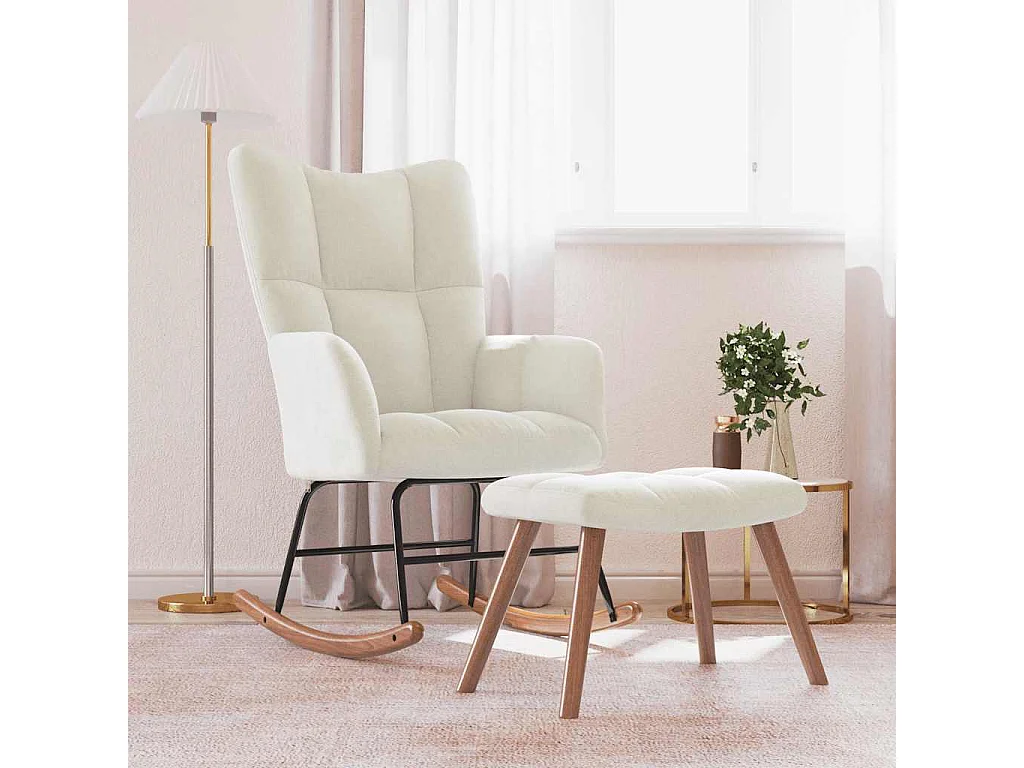 Cadeira de balanço com apoio para pés Veludo branco creme