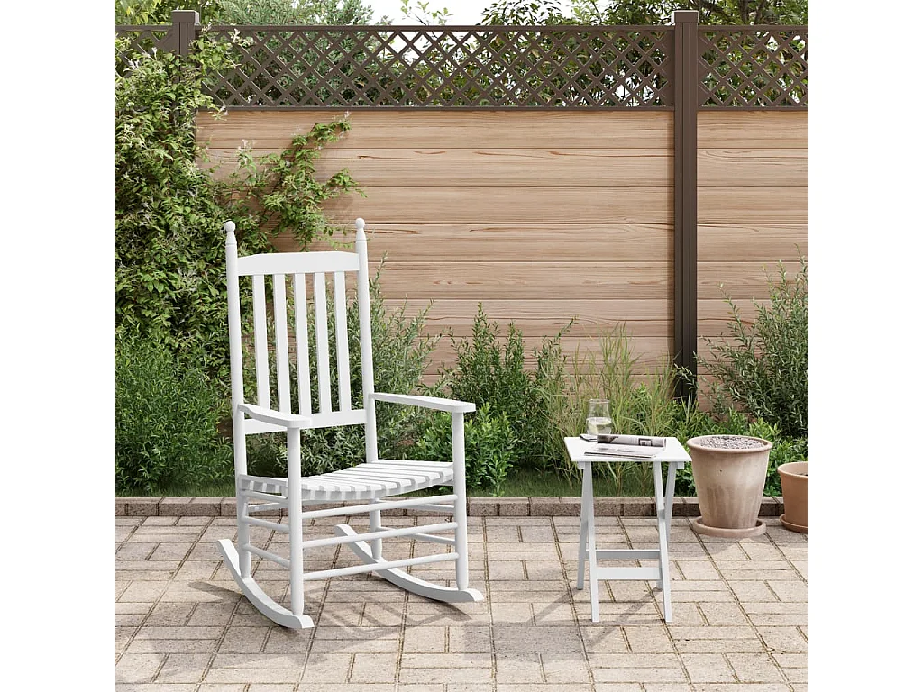 Chaise à bascule avec table pliable blanc bois massif peuplier