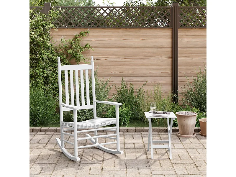Chaise à bascule avec table pliable blanc bois massif peuplier