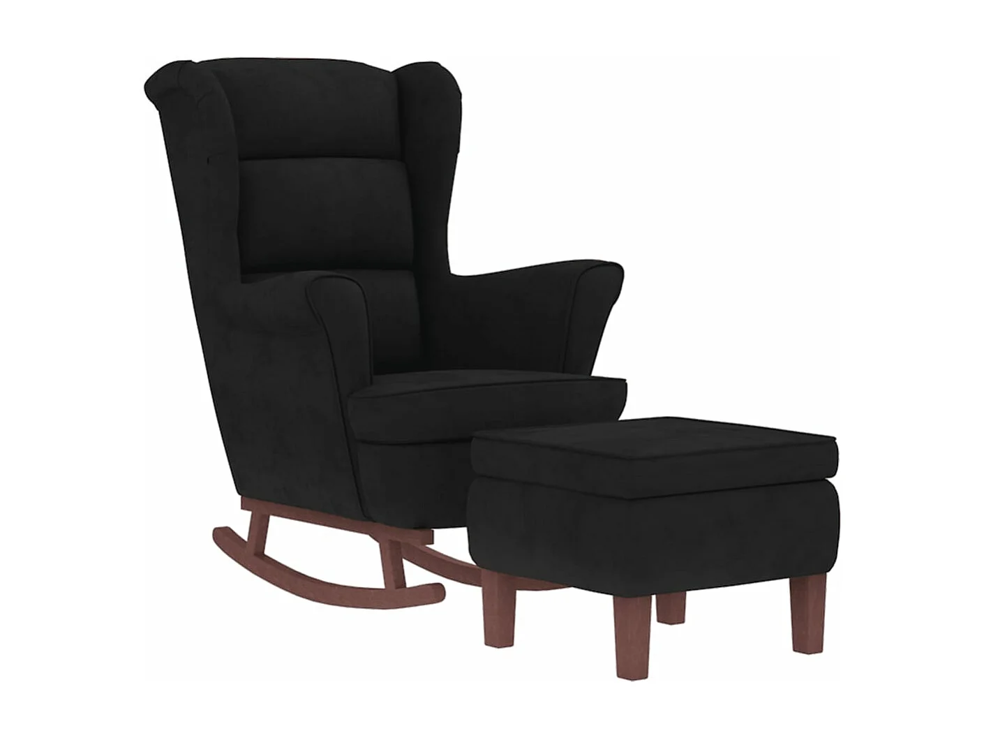 Chaise à bascule avec pieds en bois et tabouret Noir Velours