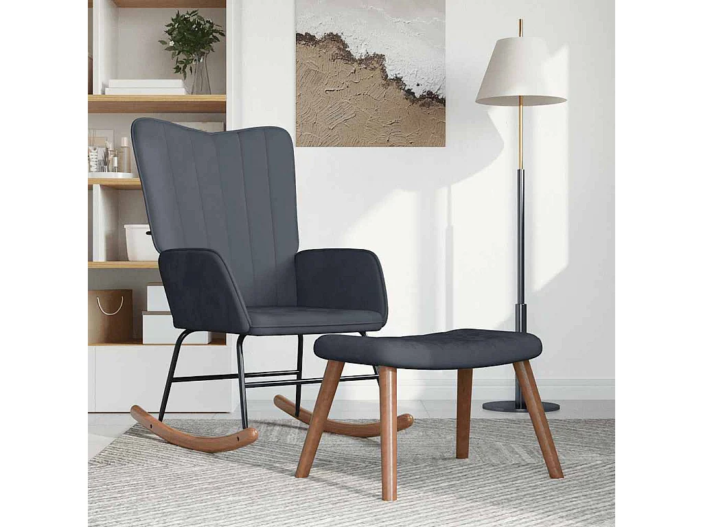 Chaise à bascule avec repose-pied Gris foncé Velours