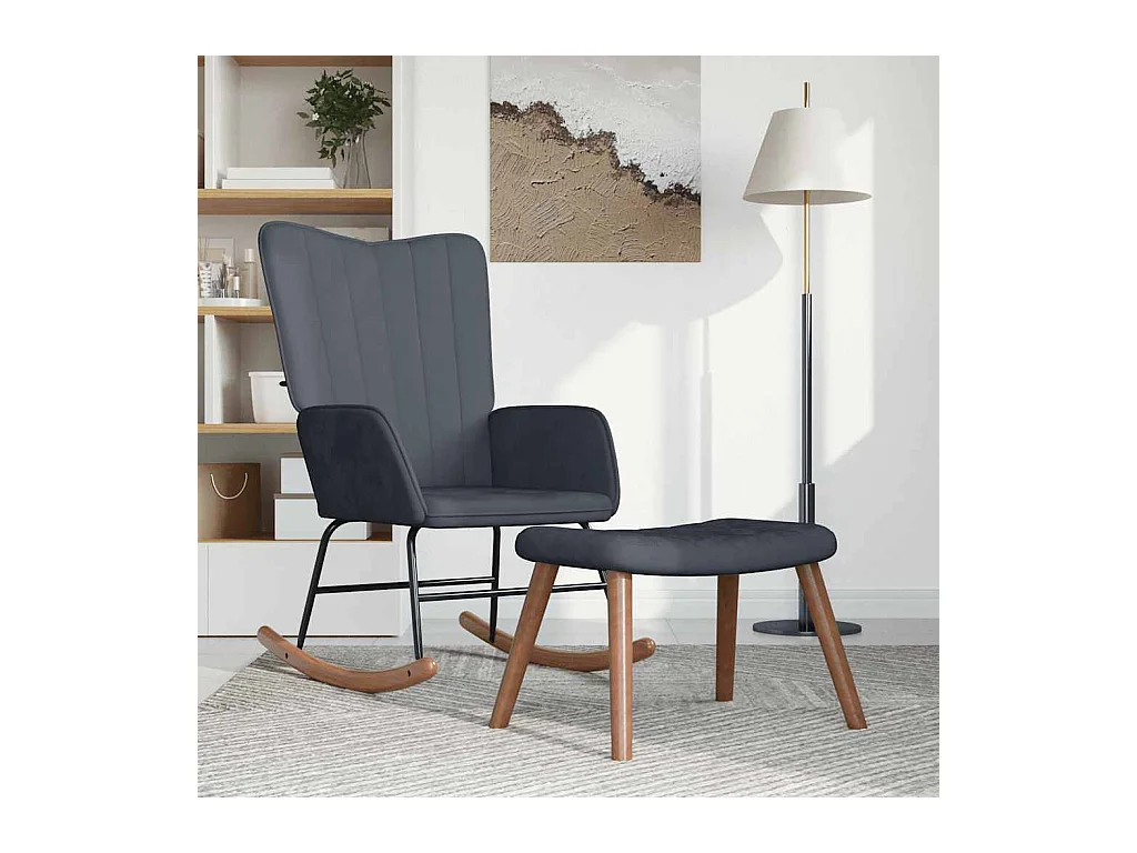 Chaise à bascule avec repose-pied Gris foncé Velours