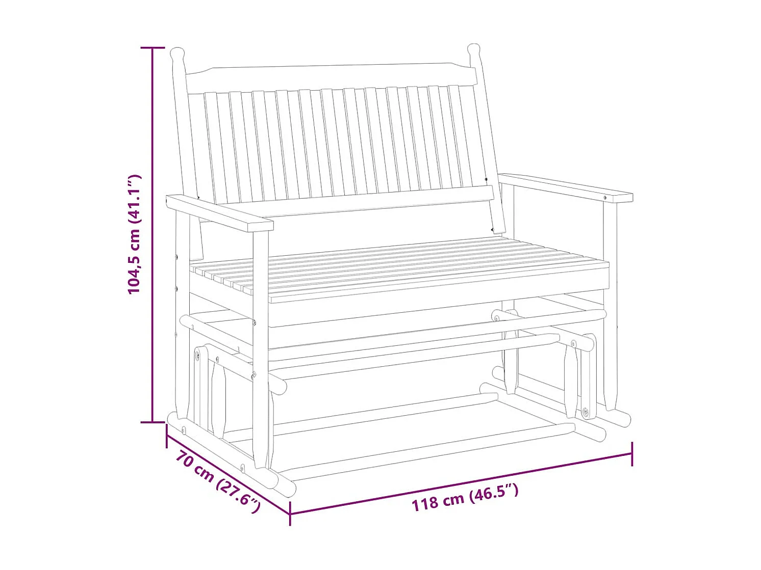 Banco de balanço preto 118x70x104,5 cm madeira maciça de choupo