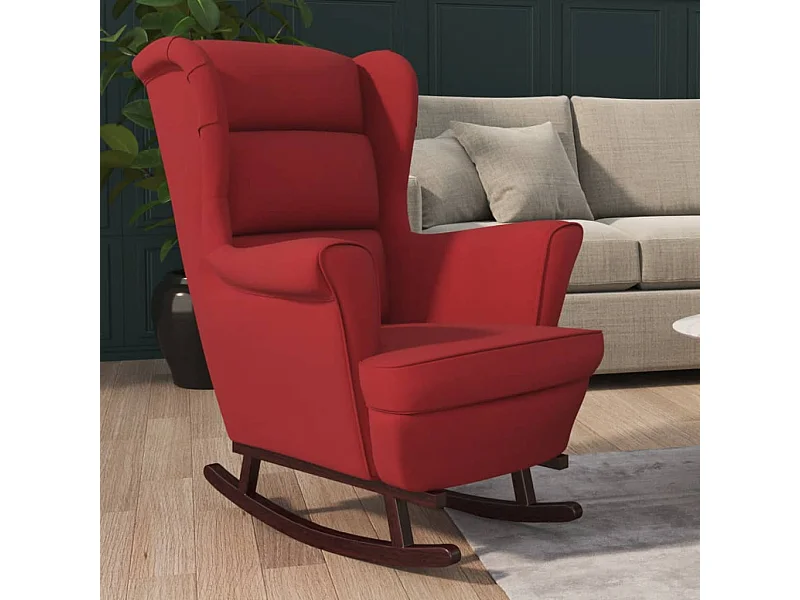 Fauteuil à bascule pieds en bois d'hévéa Rouge bordeaux Velours