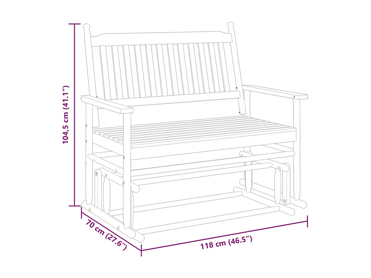 Graue Schaukelbank 118x70x104,5 cm aus massivem Pappelholz