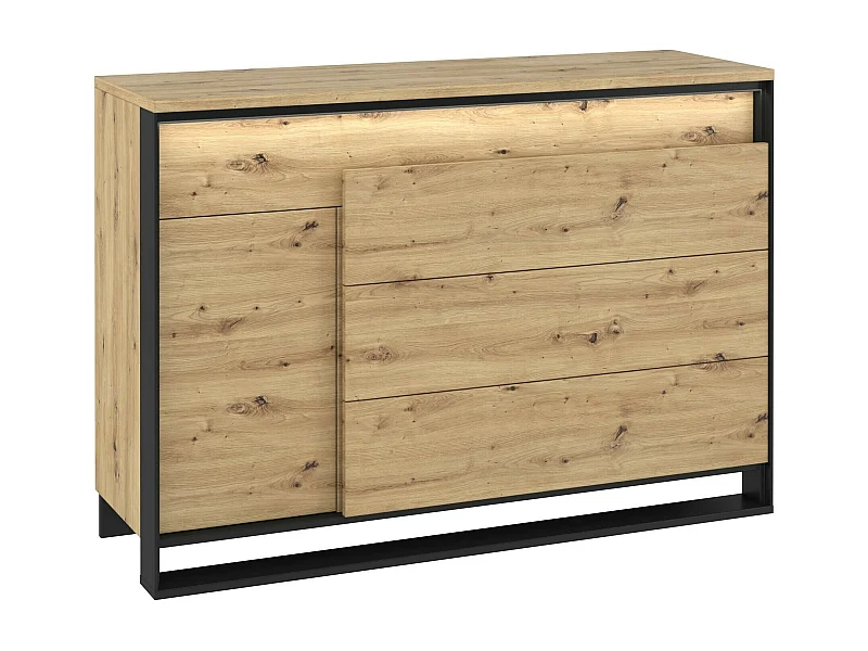 Commode Luliru 107, Chêne Artisan|Noir, Avec tiroirs et portes, Nombre de tiroirs: 4,