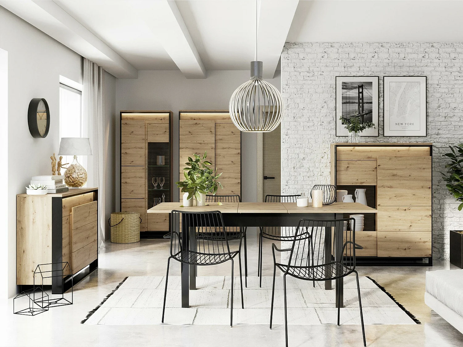 Commode Luliru 107, Chêne Artisan|Noir, Tiroirs et portes, Nombre de tiroirs: 4, 90x130cm