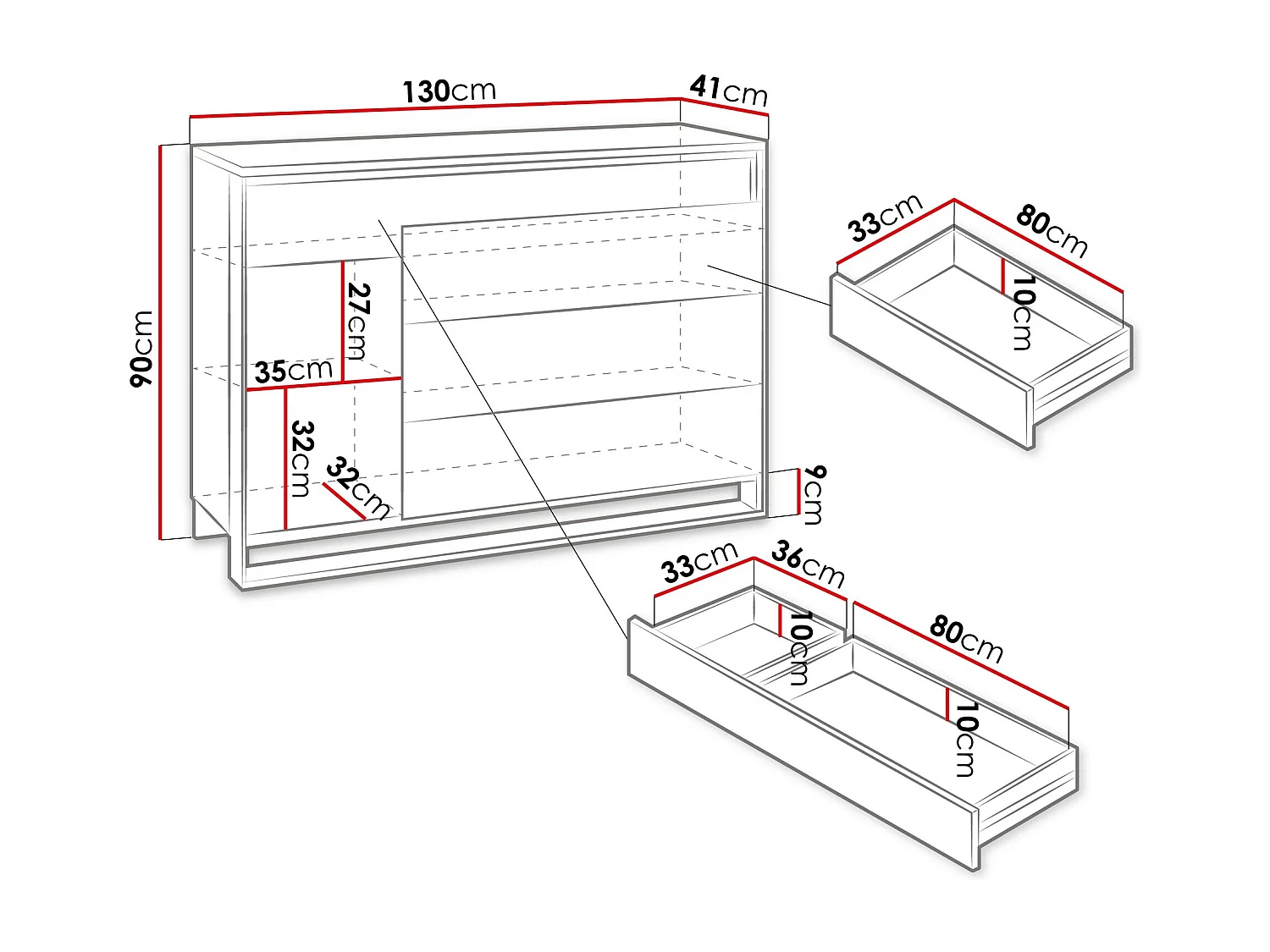 Commode Luliru 107, Chêne Artisan|Noir, Tiroirs et portes, Nombre de tiroirs: 4, 90x130cm