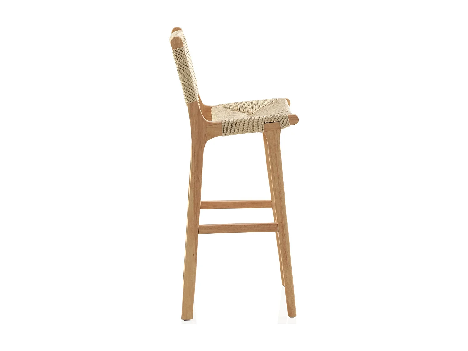 Lot de 2 tabourets en hévéa avec assise et dossier tressés
