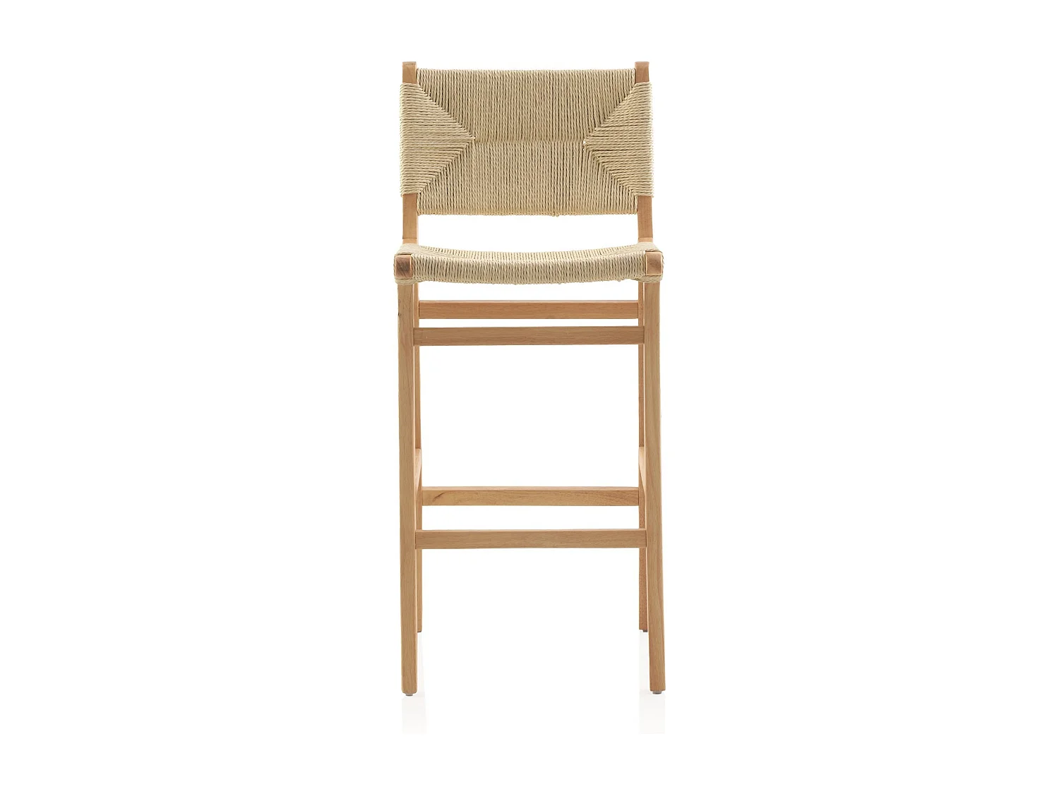 Lot de 2 tabourets en hévéa avec assise et dossier tressés