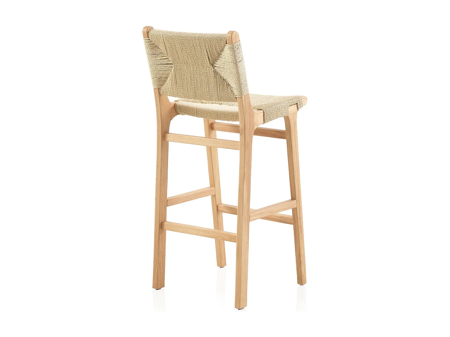Lot de 2 tabourets en hévéa avec assise et dossier tressés