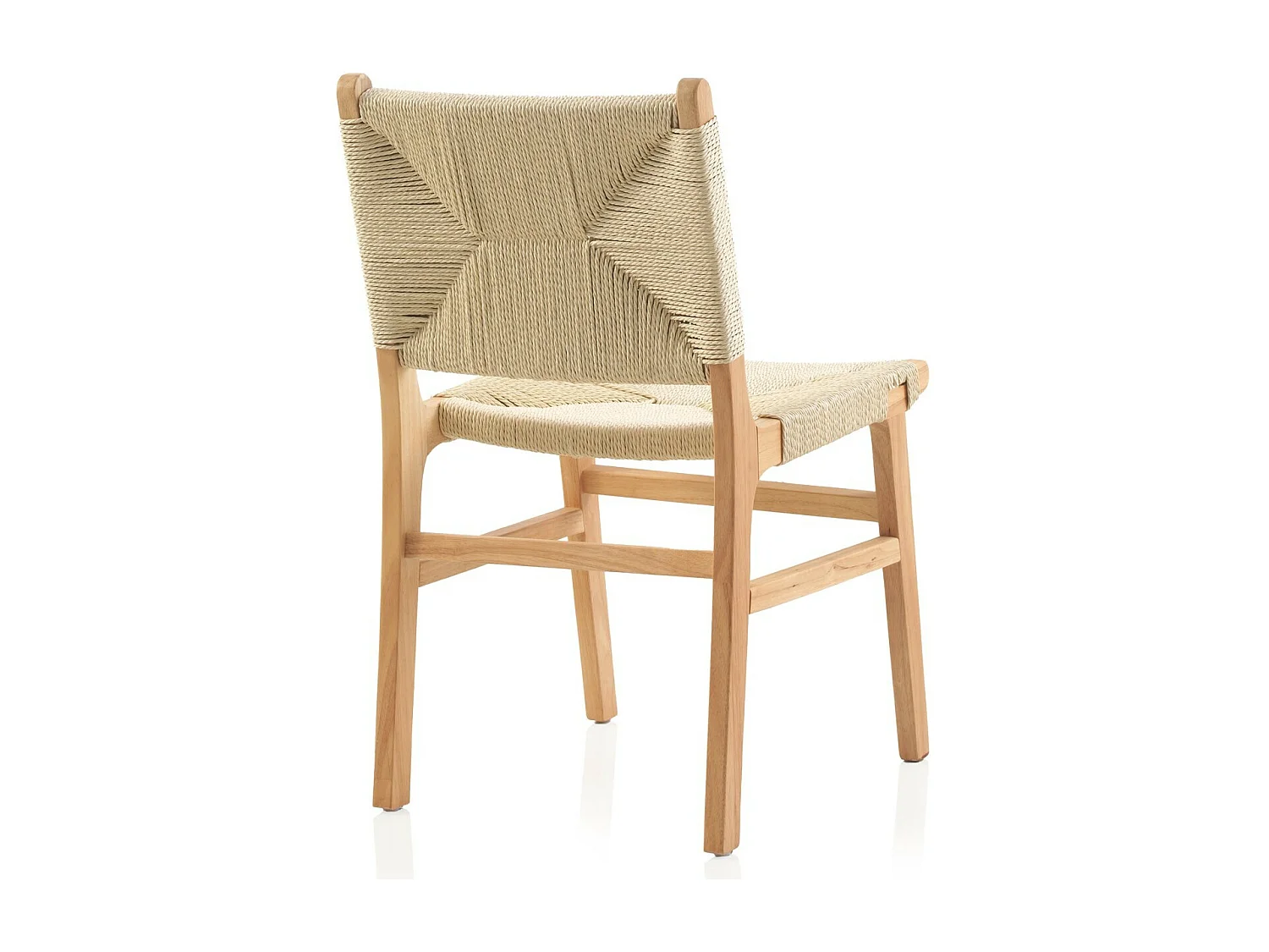 Lot de 4 chaises en bois d'hévéa avec assise et dossier tressés