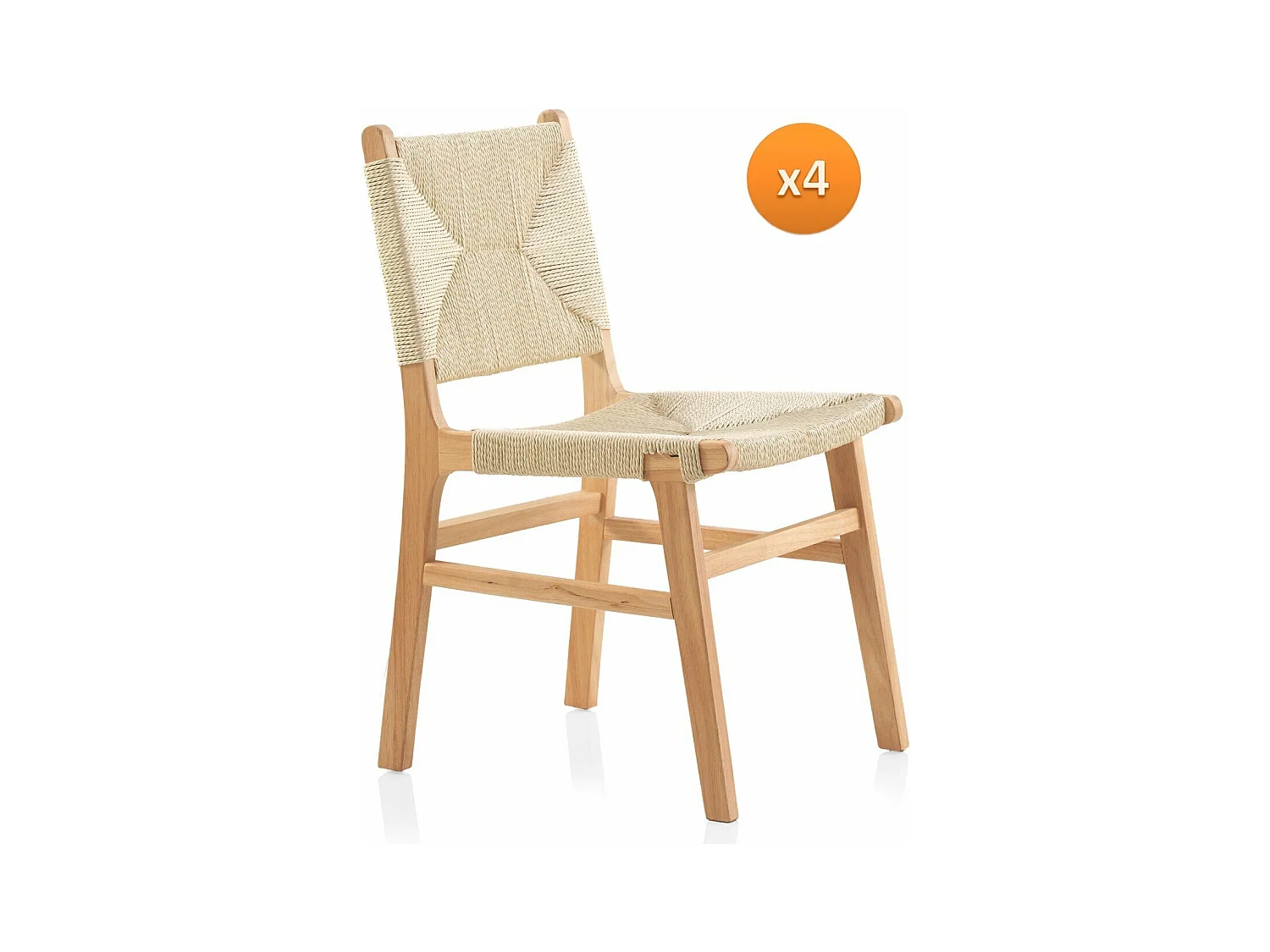 pack 4 sillas madera de hevea con asiento y respaldo trenzado