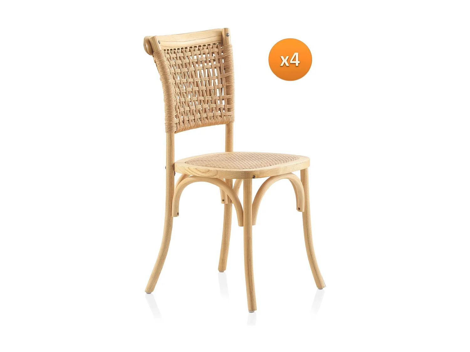 Set 4 sedie in legno di olmo con seduta e schienale intrecciati