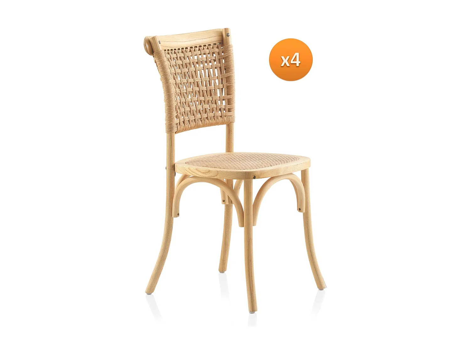 Set van 4 stoelen van iepenhout met gevlochten zitting en rugleuning