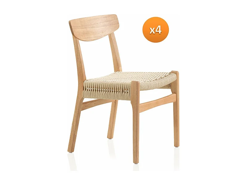 Set aus 4 Holzstühlen mit geflochtener Sitzfläche und Rückenlehne