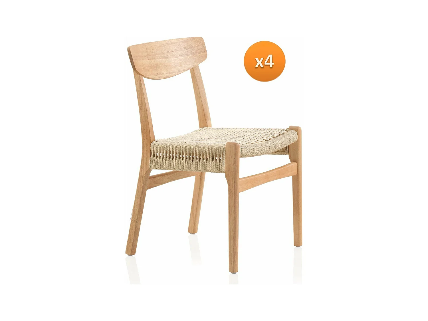 Lot de 4 chaises en hévéa avec assise tressée