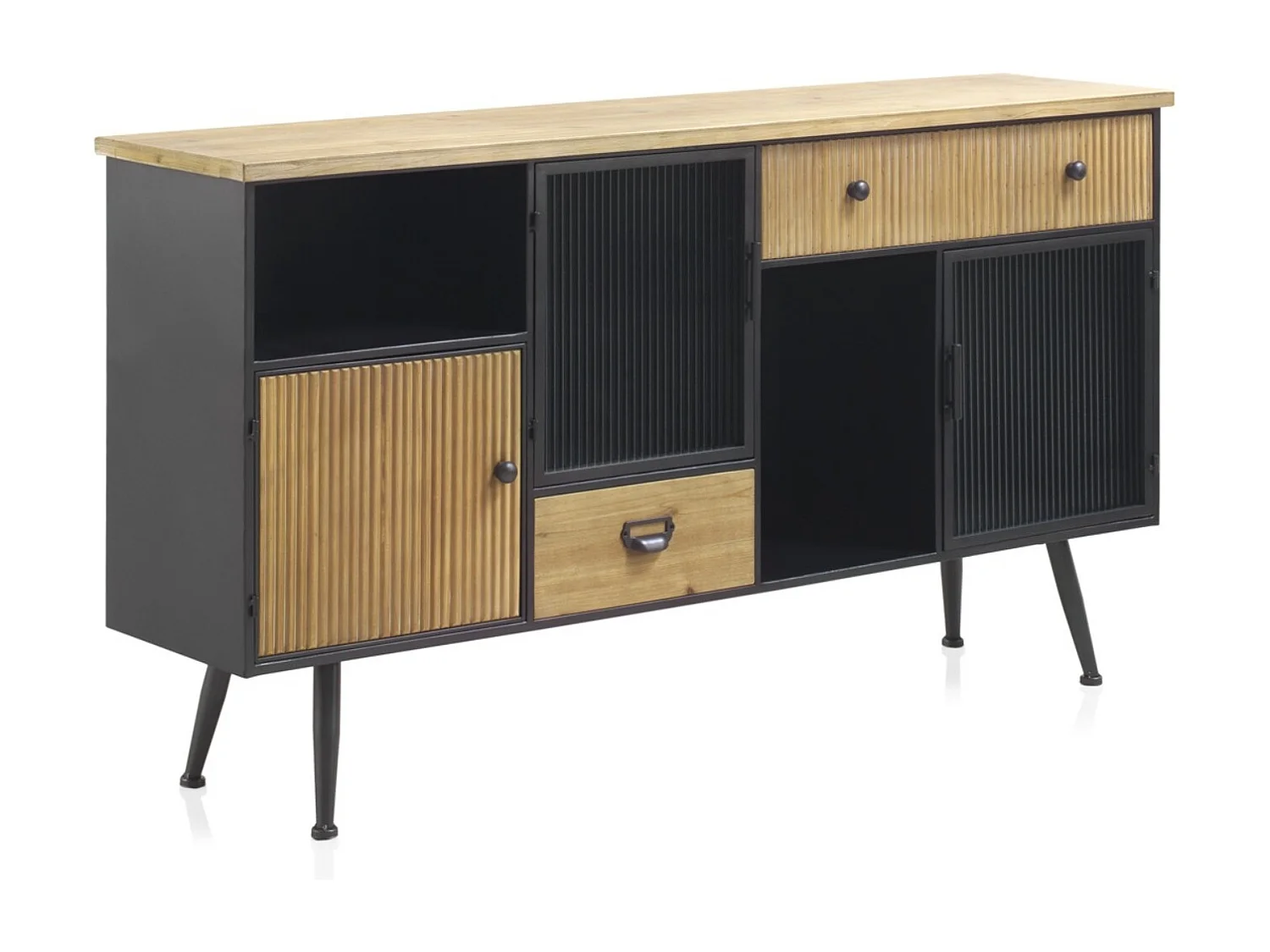 Anrichte aus Metall mit Holzplatte