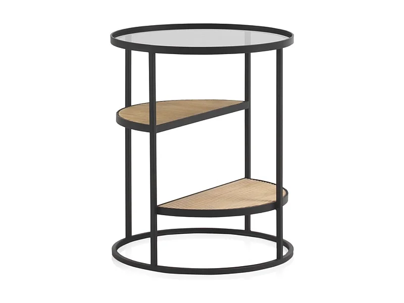 Beistelltisch aus Metall mit Holz und Glas