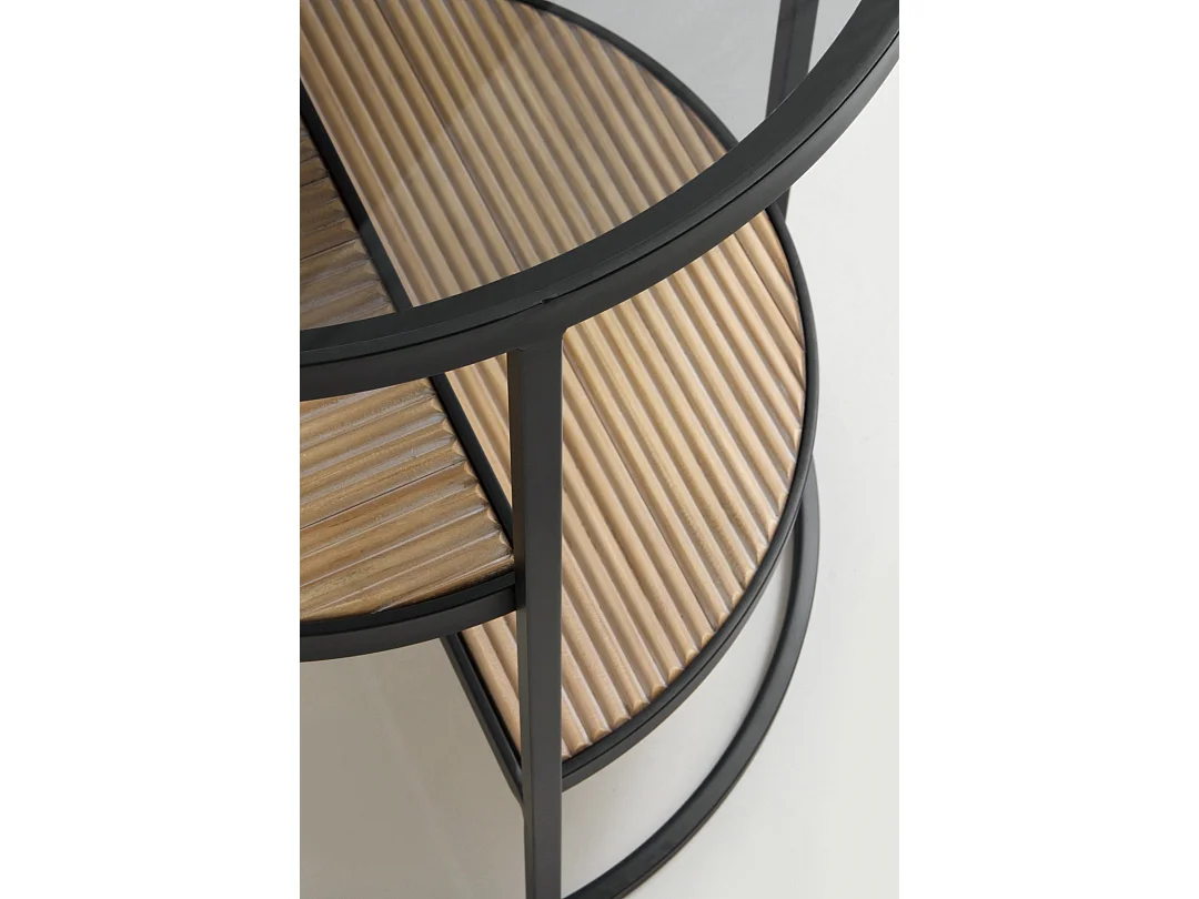 Table d'appoint en métal avec bois et verre