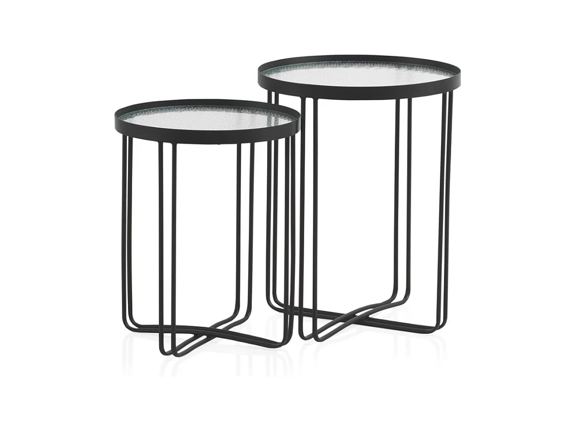Set di 2 tavolini in metallo con vetro