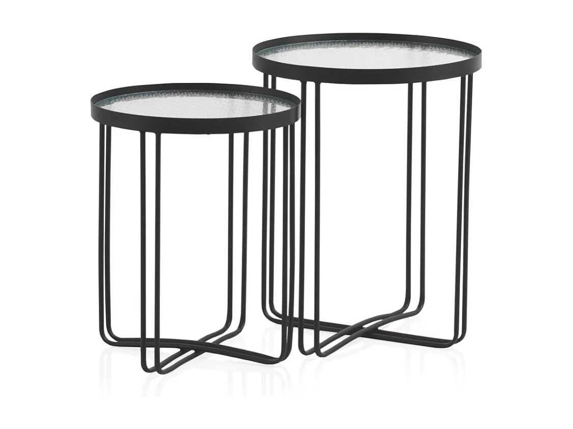 Conjunto de 2 mesas de apoio em metal com vidro
