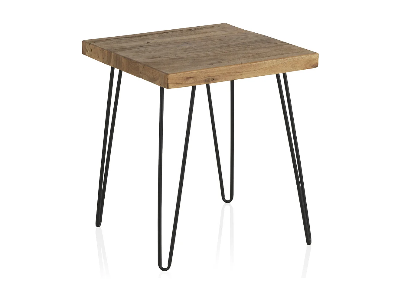 Tavolino in legno di olmo antico con gambe in metallo