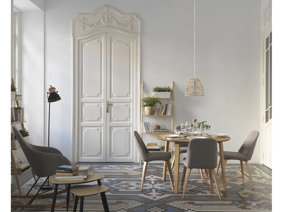 Tavolino in legno di olmo antico con gambe in metallo