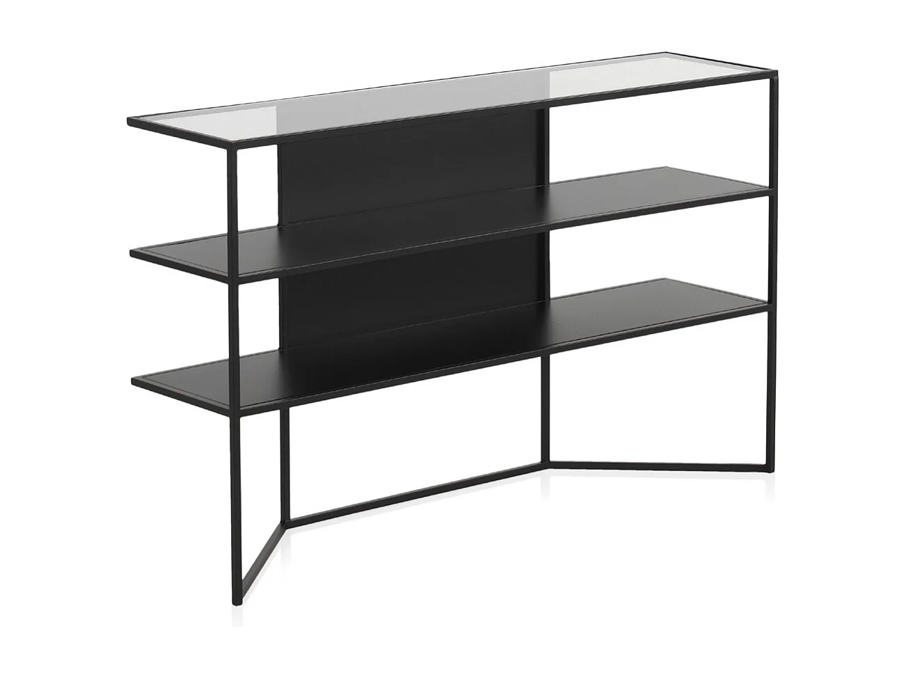 Schwarze Metallkonsole mit Glasplatte