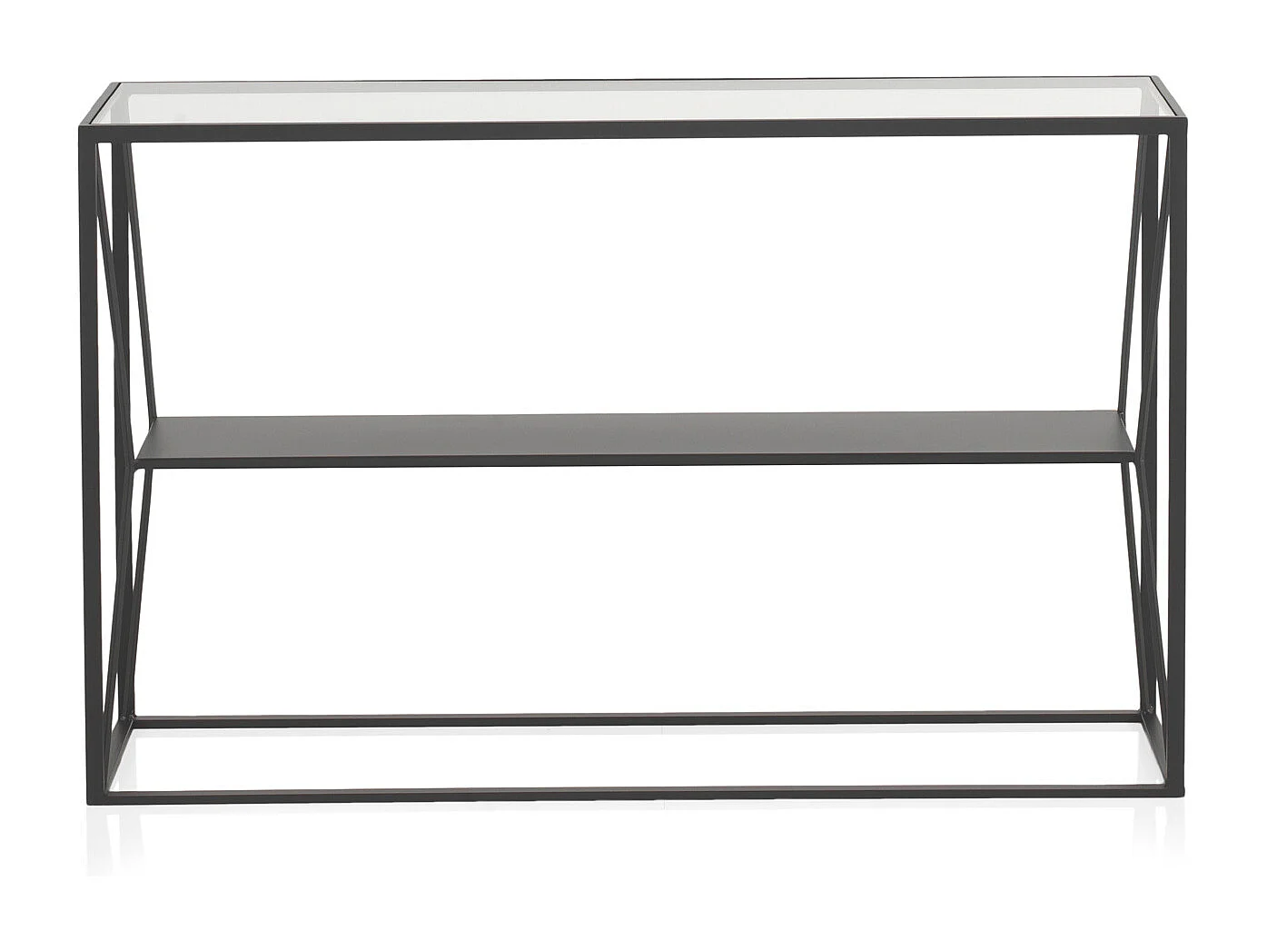 Schwarze Metallkonsole mit Glasplatte