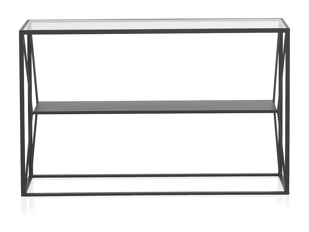 Console en métal noir avec plateau en verre