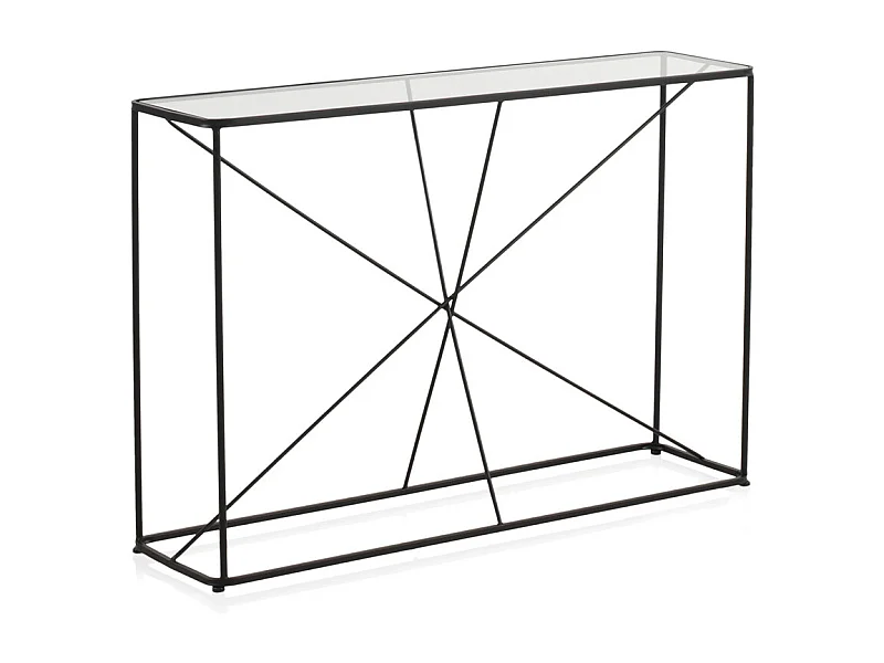 Schwarze Metallkonsole mit Glasplatte