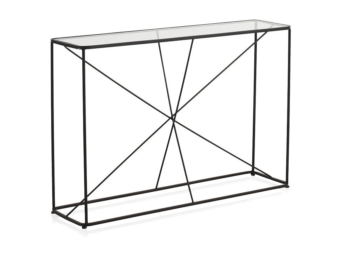 Consolle in metallo nero con piano in vetro