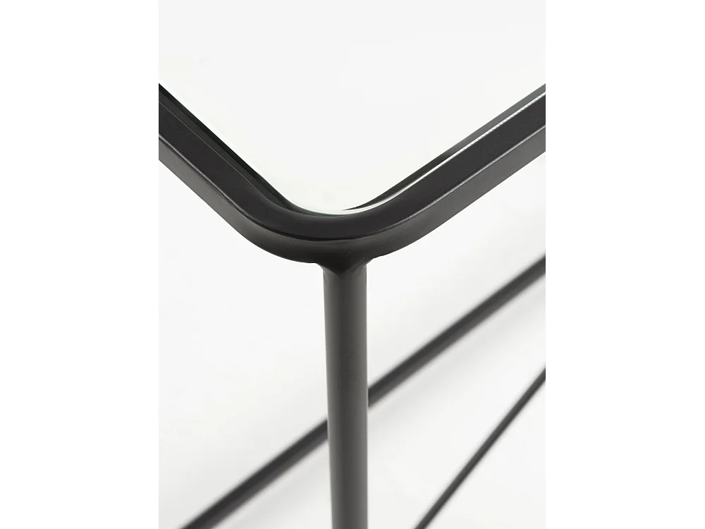 Consolle in metallo nero con piano in vetro