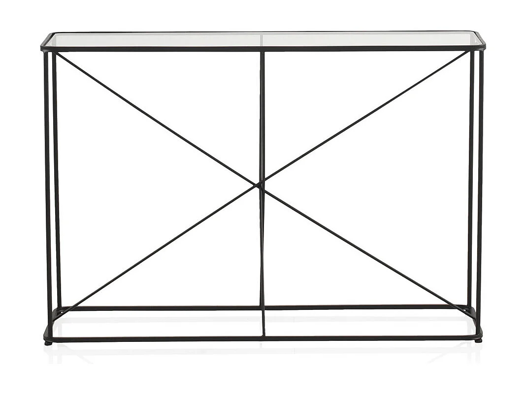Consolle in metallo nero con piano in vetro
