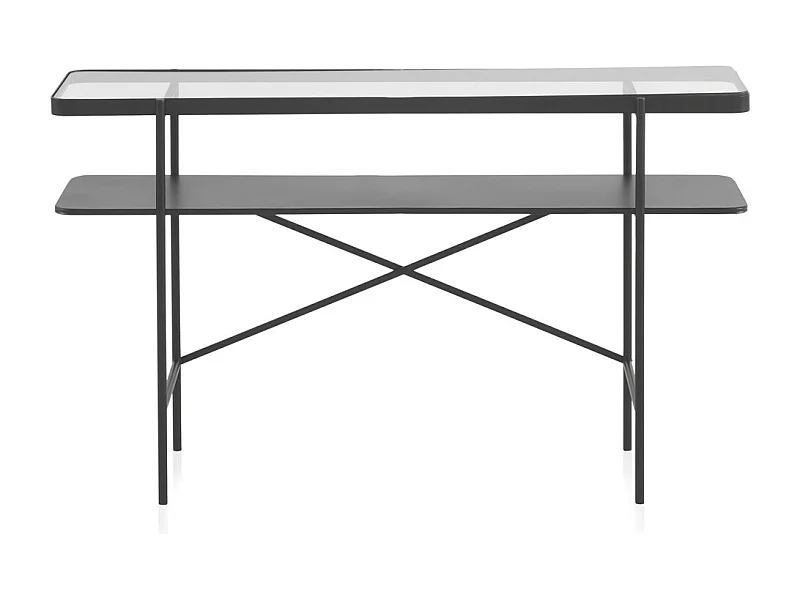 Schwarze Metallkonsole mit Glasplatte