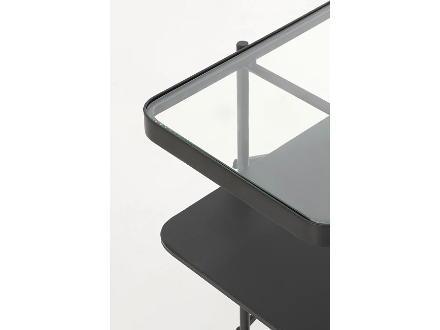 Console en métal noir avec plateau en verre