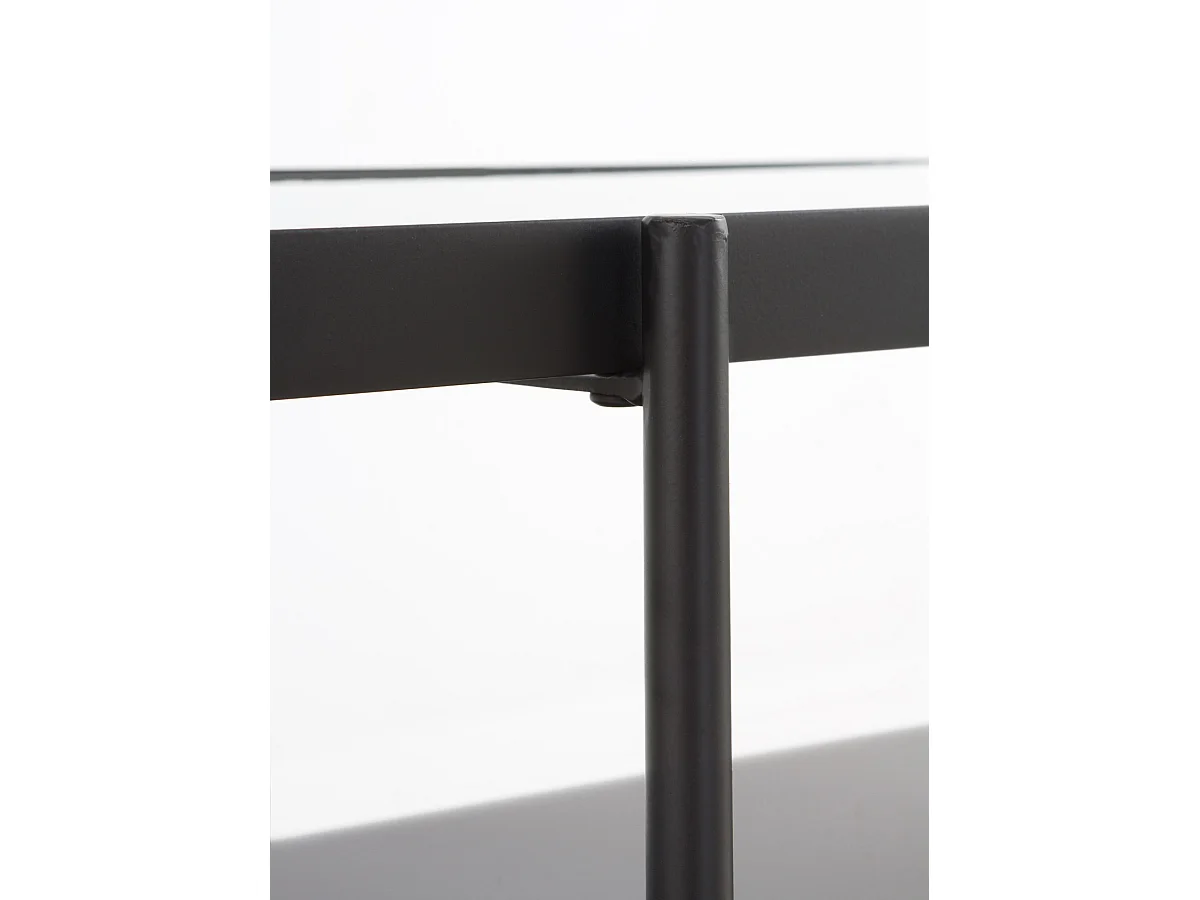 Console en métal noir avec plateau en verre