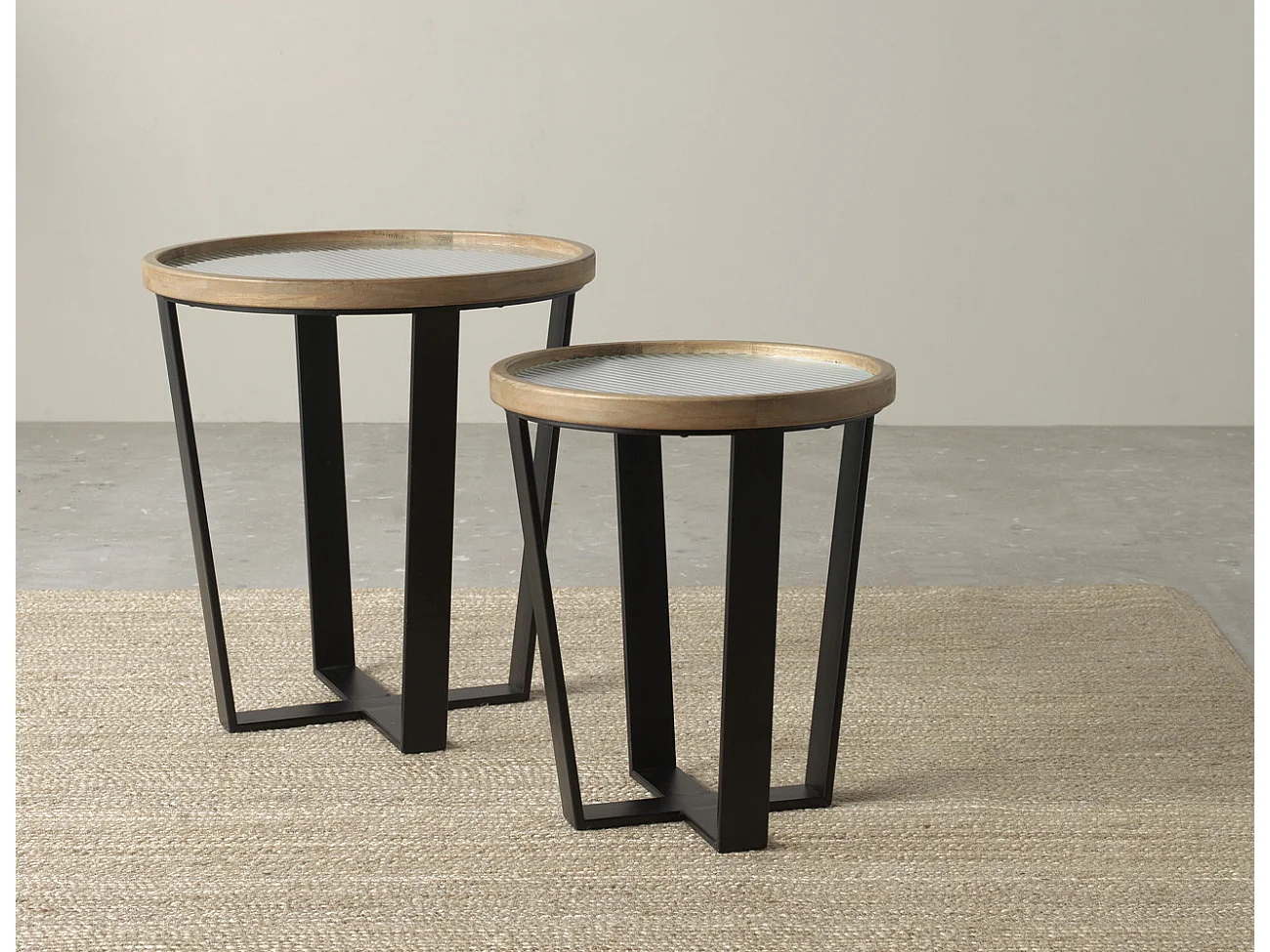 Set 2 mesas centro redondas con cristal