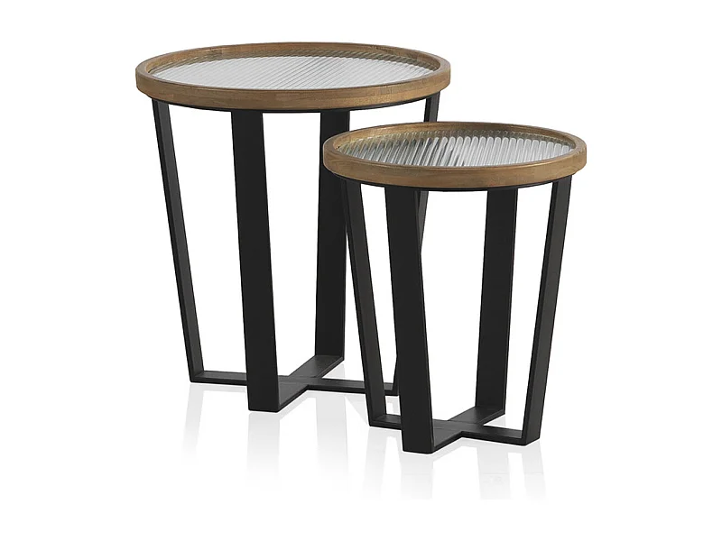 Lot de 2 tables basses rondes avec verre