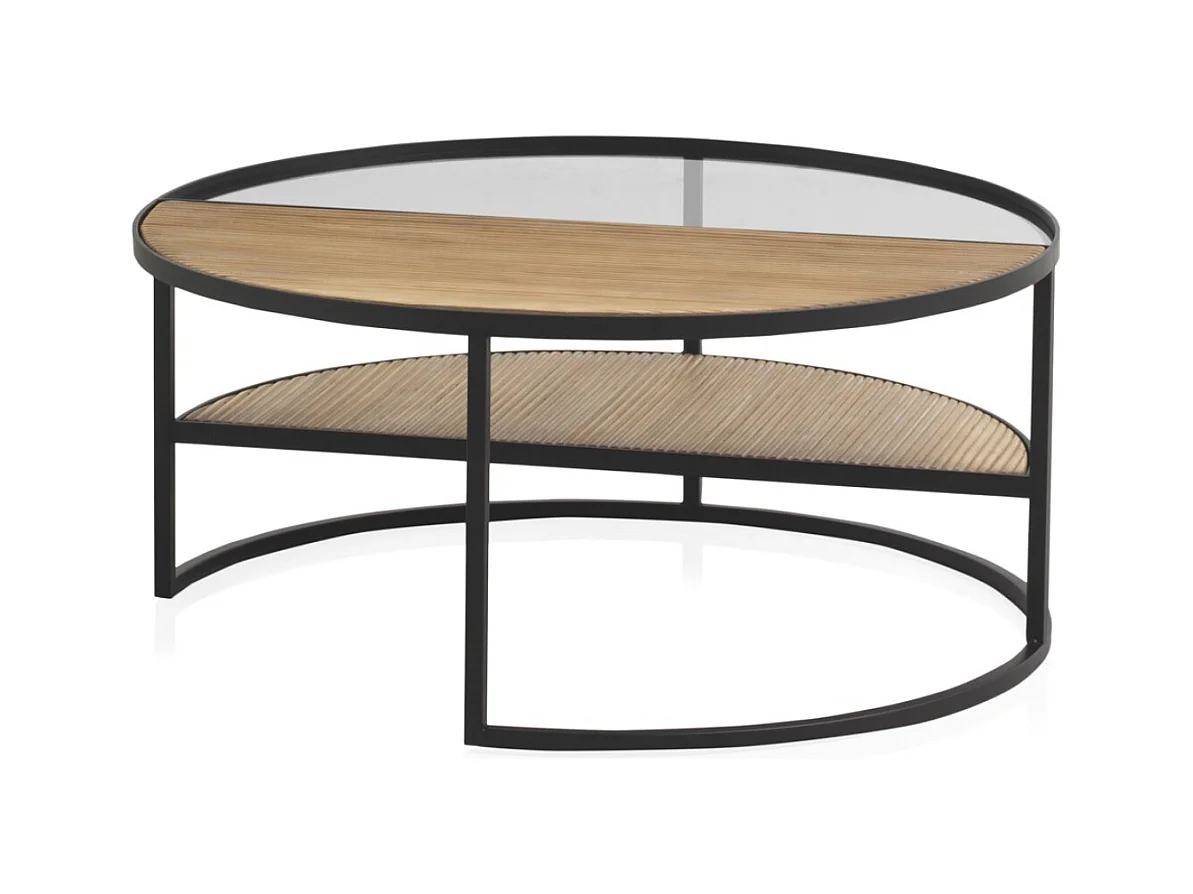 Table basse en métal avec bois et verre
