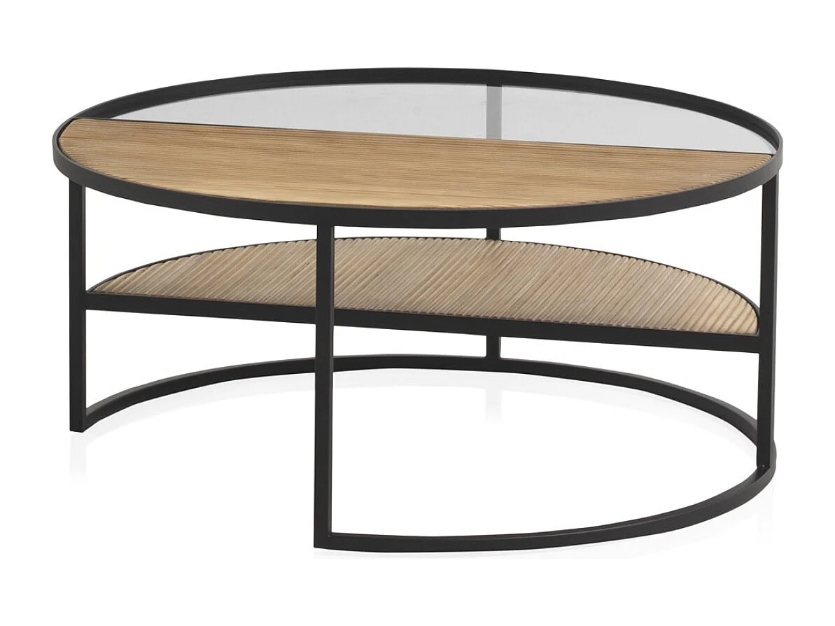 Table basse en métal avec bois et verre
