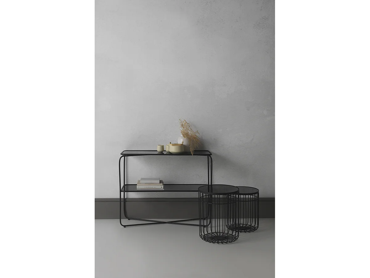 Lot de 2 tables d'appoint en métal avec verre