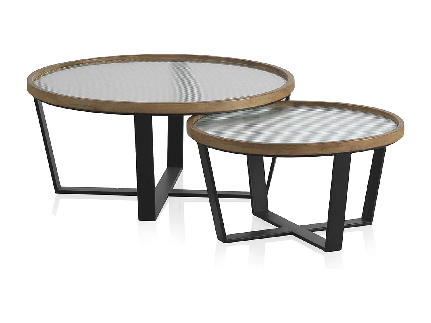 Lot de 2 tables basses rondes avec verre