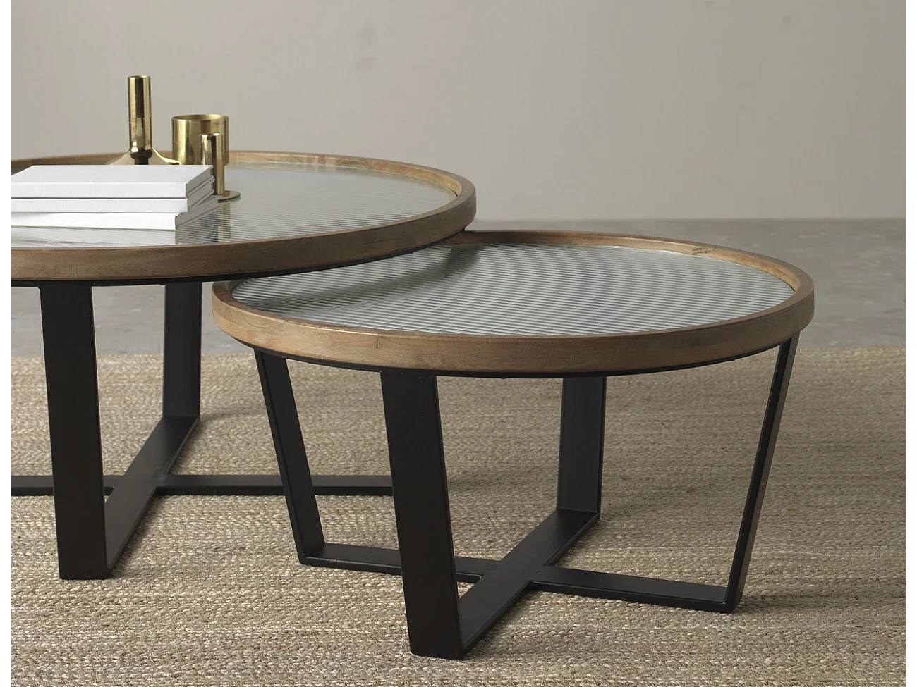 Lot de 2 tables basses rondes avec verre