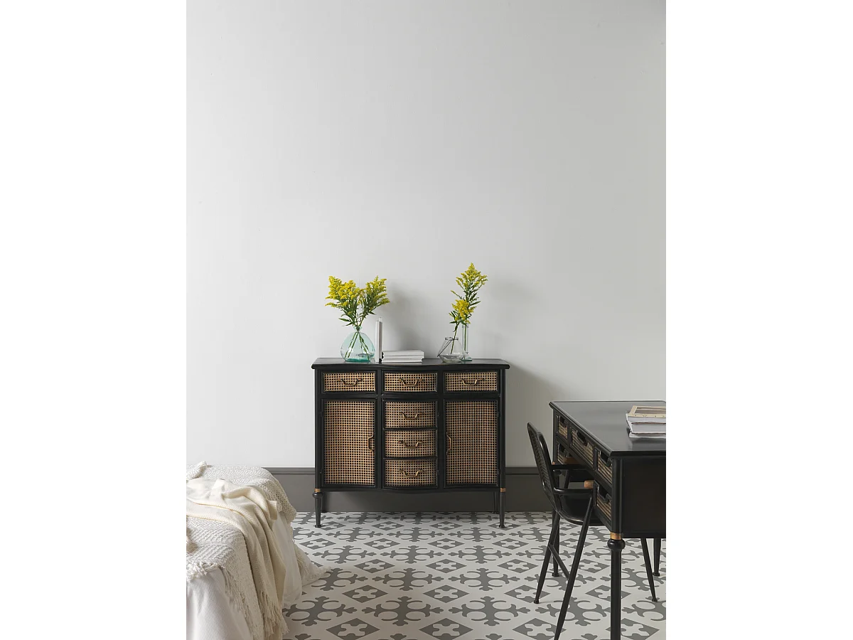 Bureau à tiroirs en bronze avec structure en métal noir