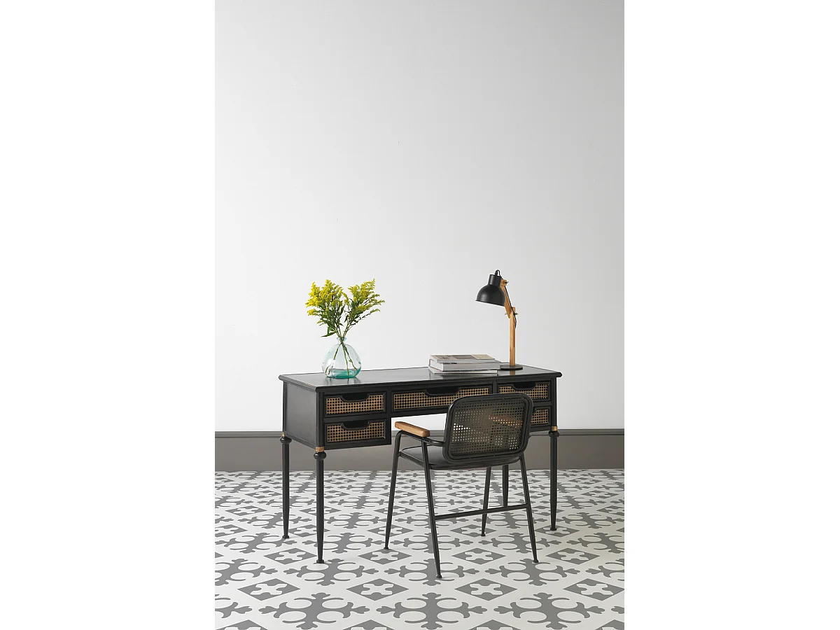 Bureau à tiroirs en bronze avec structure en métal noir