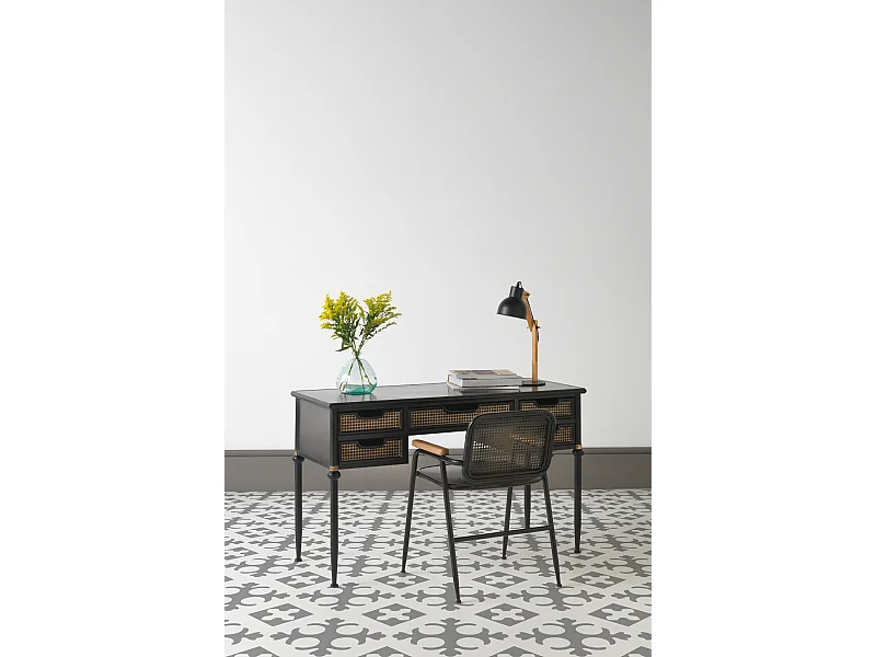 Bronzeschreibtisch mit Schubladen schwarzes Metallgestell